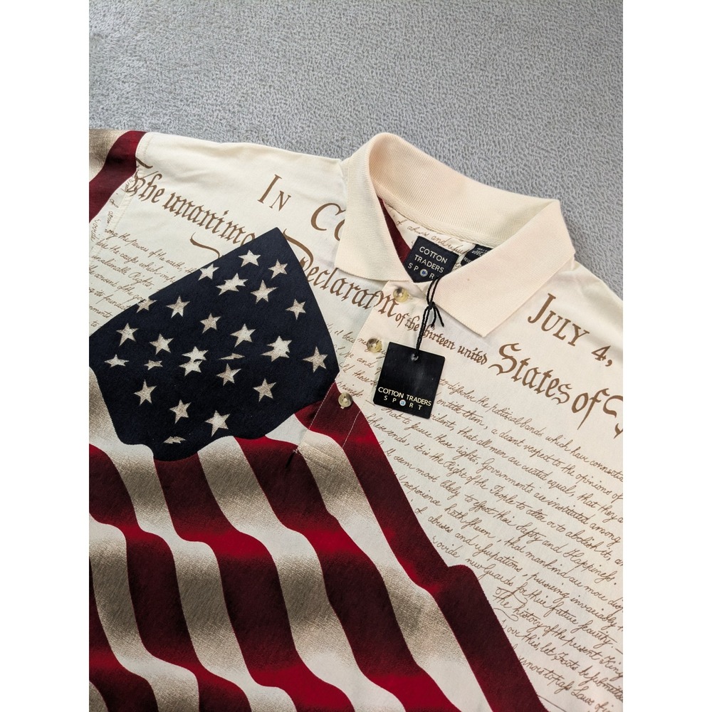 Cotton Traders Sport Mens XL Declaration of Independence USA Flag Polo Shirt New